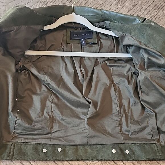 BCBGMAXAZRIA size S dark green suede moto jacket - Picture 9 of 11